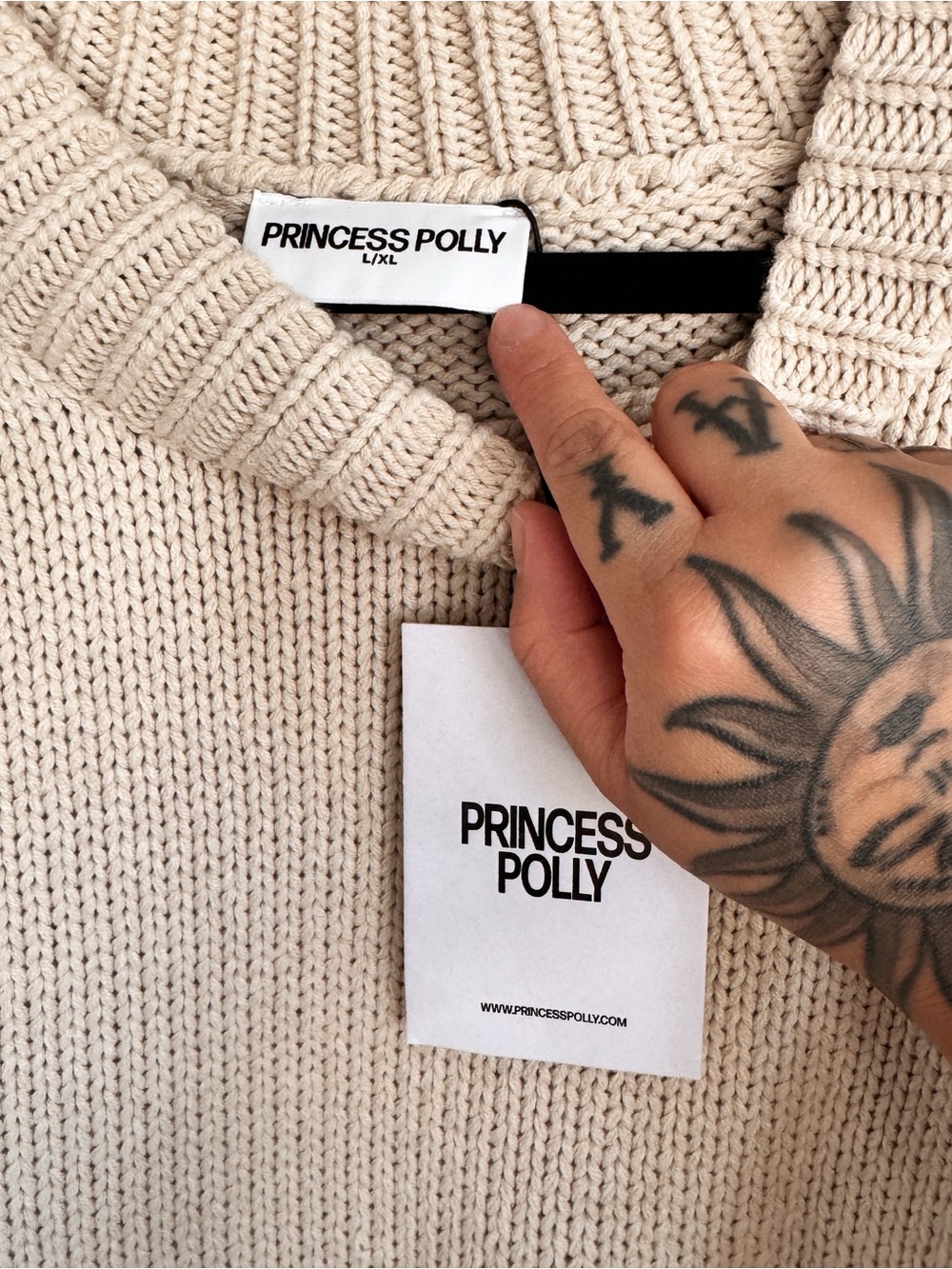Sz L/XL Princess Polly Harmony Balloon Sleeve Knit Crewneck Sweater In Beige NWT - Picture 3 of 8